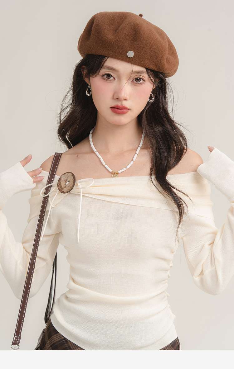 オフショルダーニットトップス｜デート服