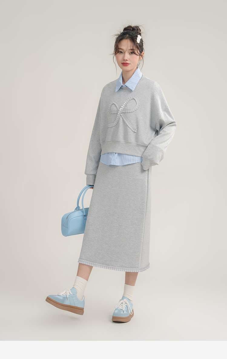 リボンモチーフスウェット＆スカートセットアップ｜デート服