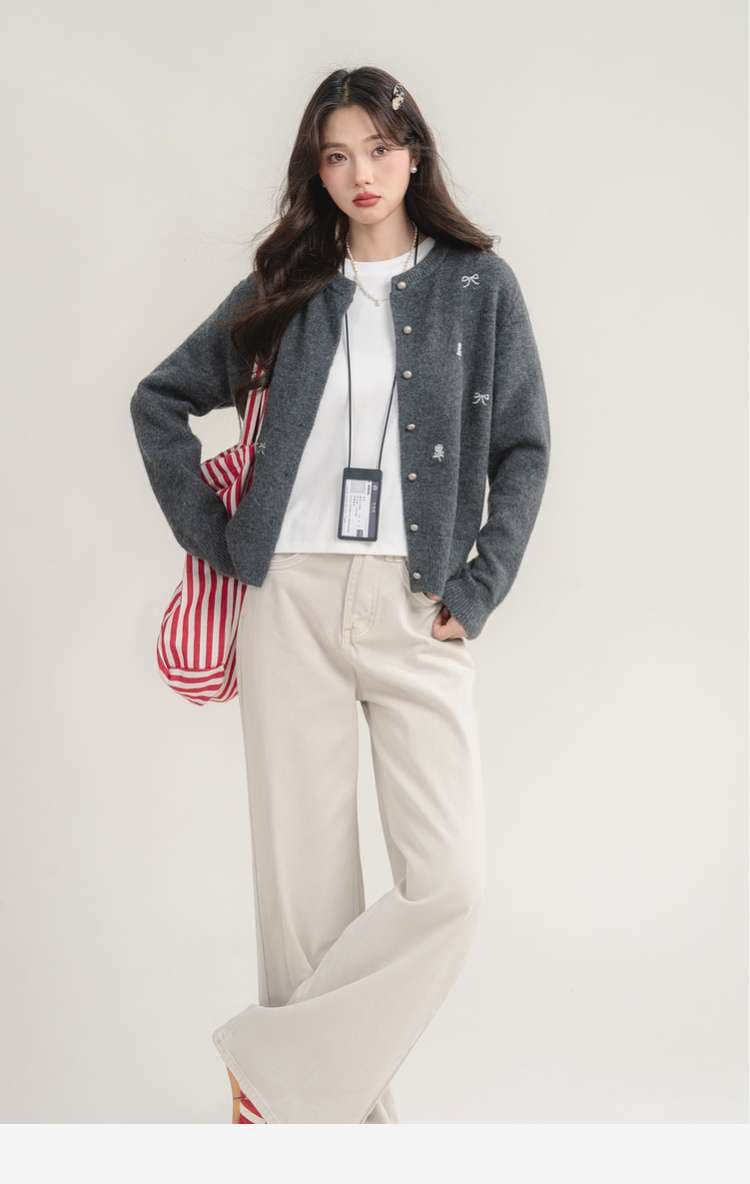 刺繍入りフェミニンカーディガン｜デート服