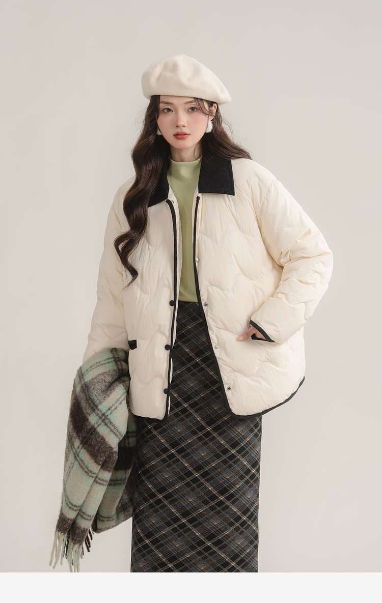 バイカラーボアキルティングジャケット｜デート服