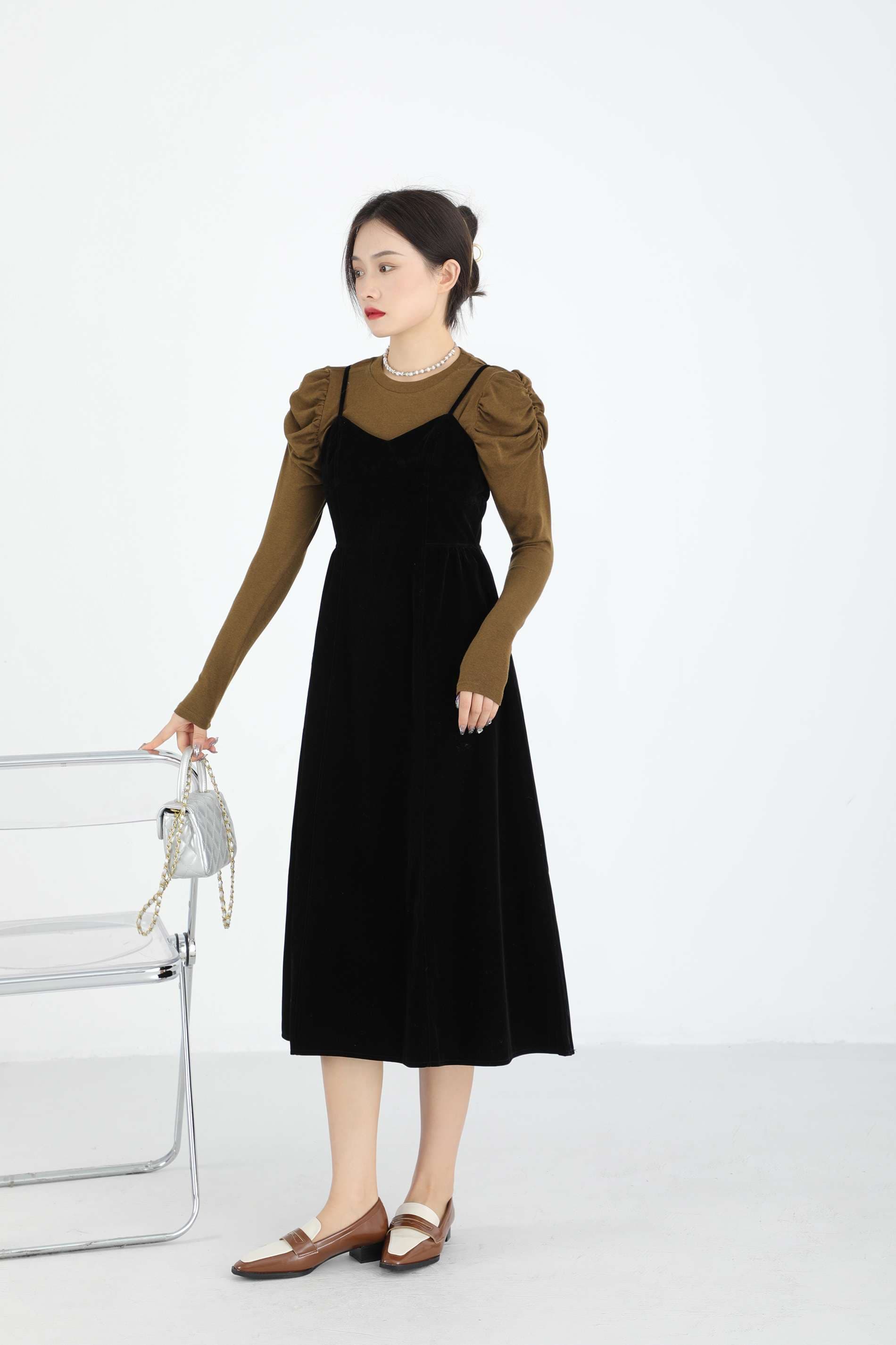 ベルベットキャミワンピースレイヤードセット｜デート服