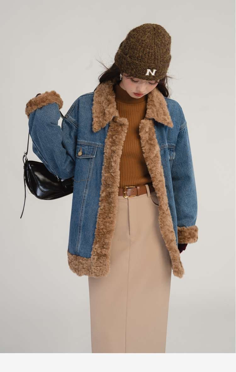 ボア裏地付きデニムジャケット｜デート服