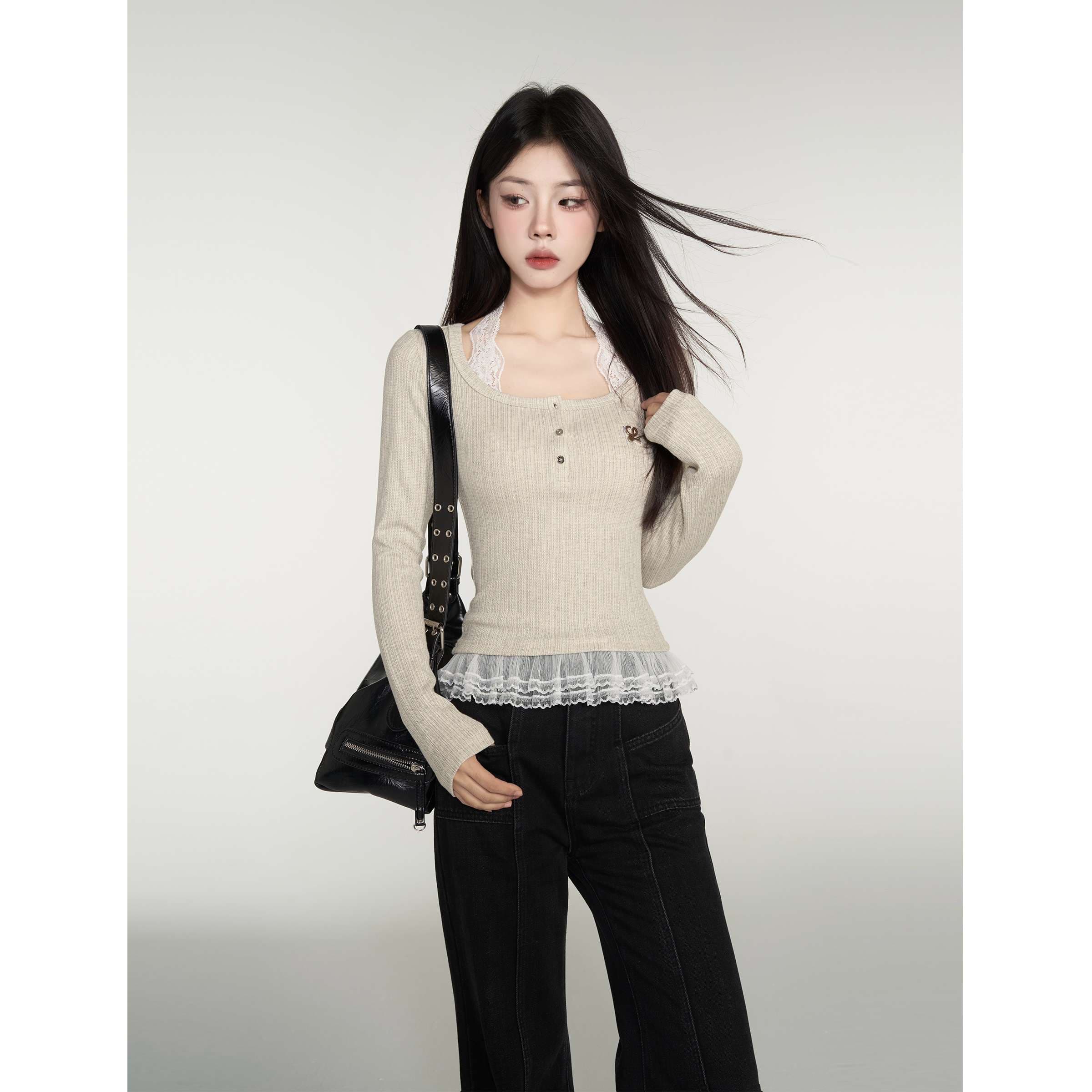ツイードジャケット＆レースリブトップスコーデセット｜デート服