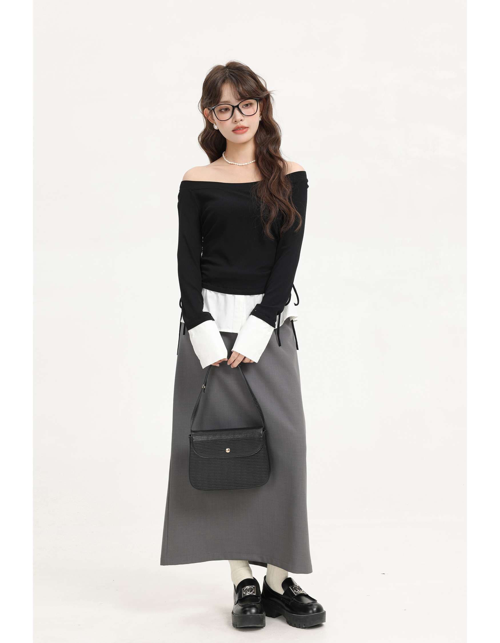 オフショルダードッキングリボントップス｜デート服