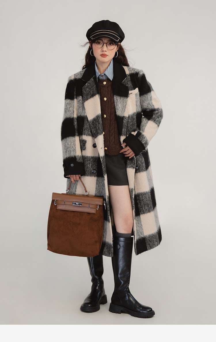 ビッグチェック柄ロングコート｜デート服