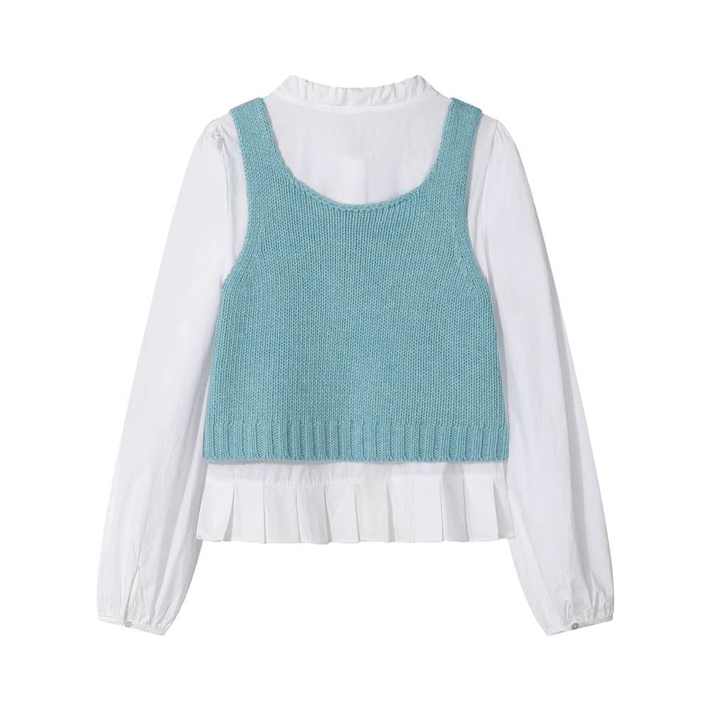 リボンタイ付きブラウス＆ニットベストセット｜デート服