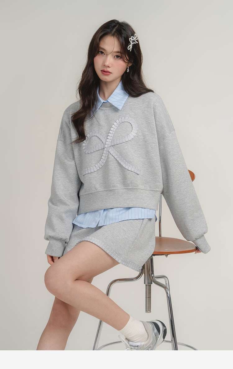 リボンモチーフスウェット＆スカートセットアップ｜デート服