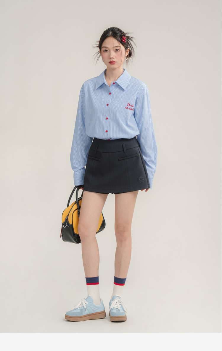 ルーズフィットストライプシャツ｜デート服