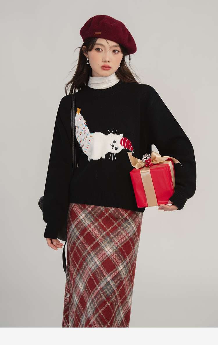 猫ちゃん柄ニット｜デート服