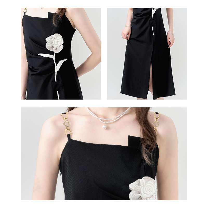 花モチーフ付きキャミワンピース｜デート服