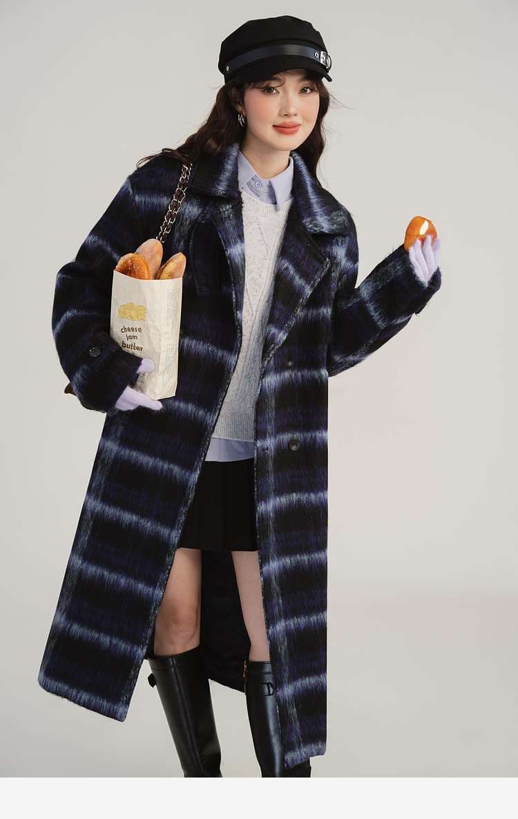デート服　グラデーションチェックロングコート｜デート服