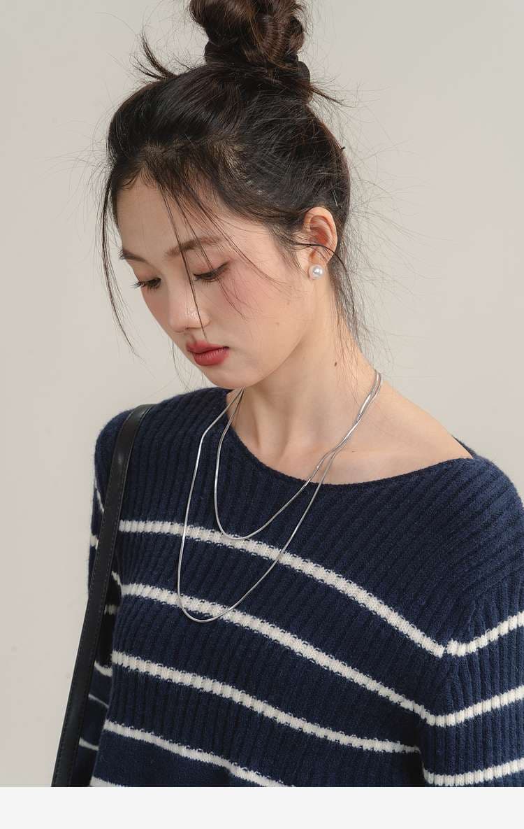 洗練カジュアルが叶う、ボーダーリブニットトップス｜デート服