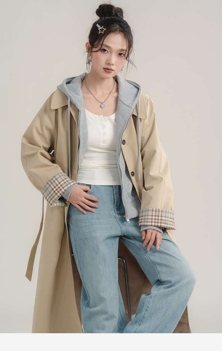 チェックカフストレンチコート｜デート服