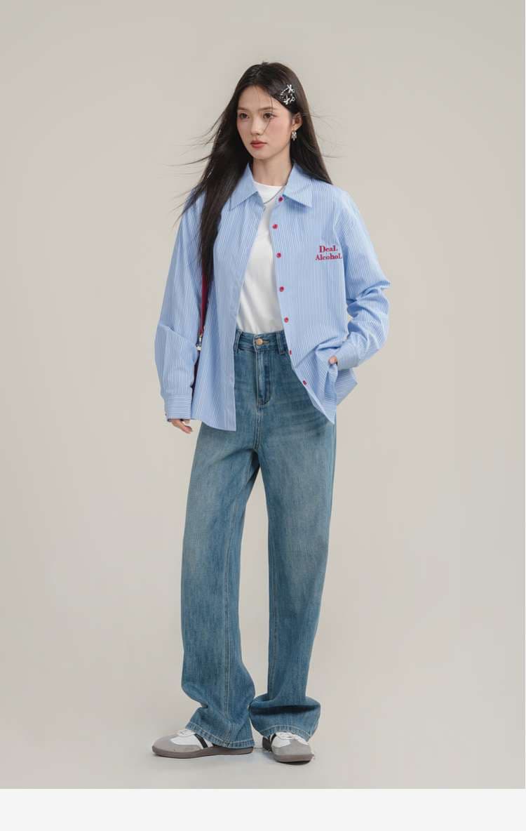 ルーズフィットストライプシャツ｜デート服