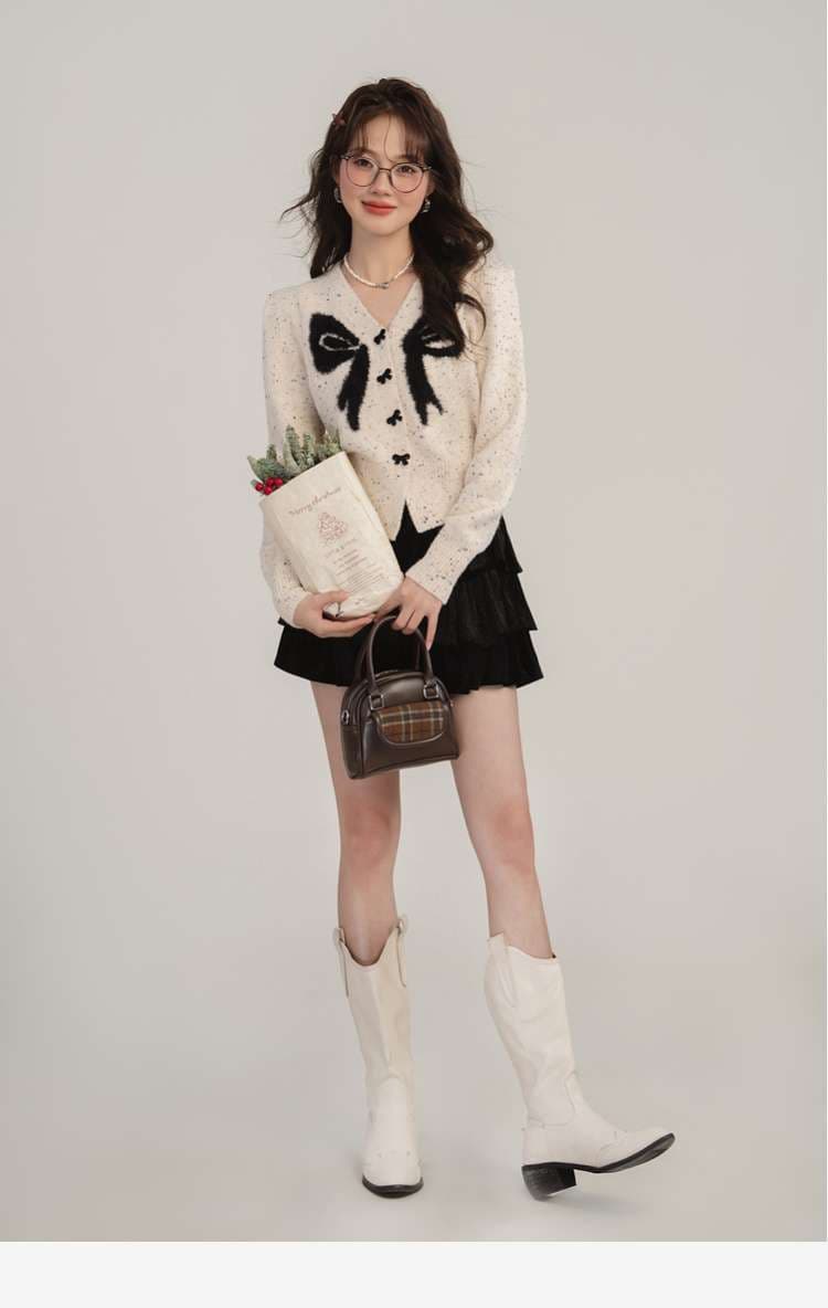 リボン柄カーディガン｜デート服