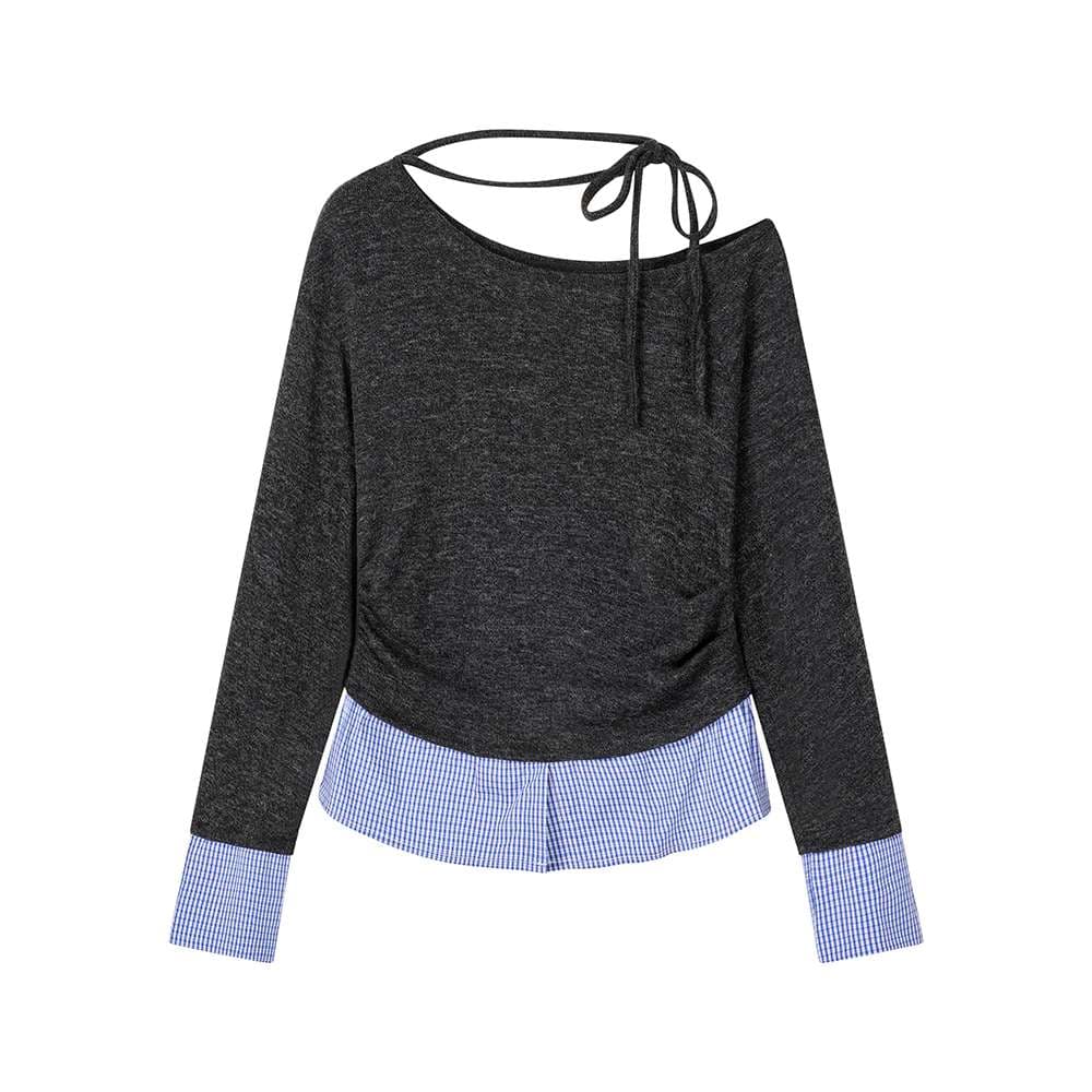 リボンタイオフショルダーレイヤードトップス｜デート服