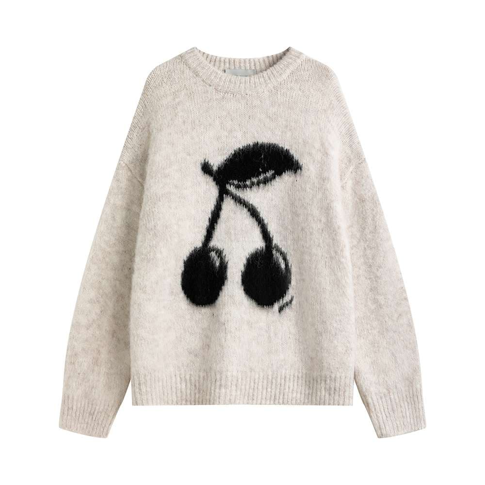 チェリーグラフィックニットプルオーバー｜デート服