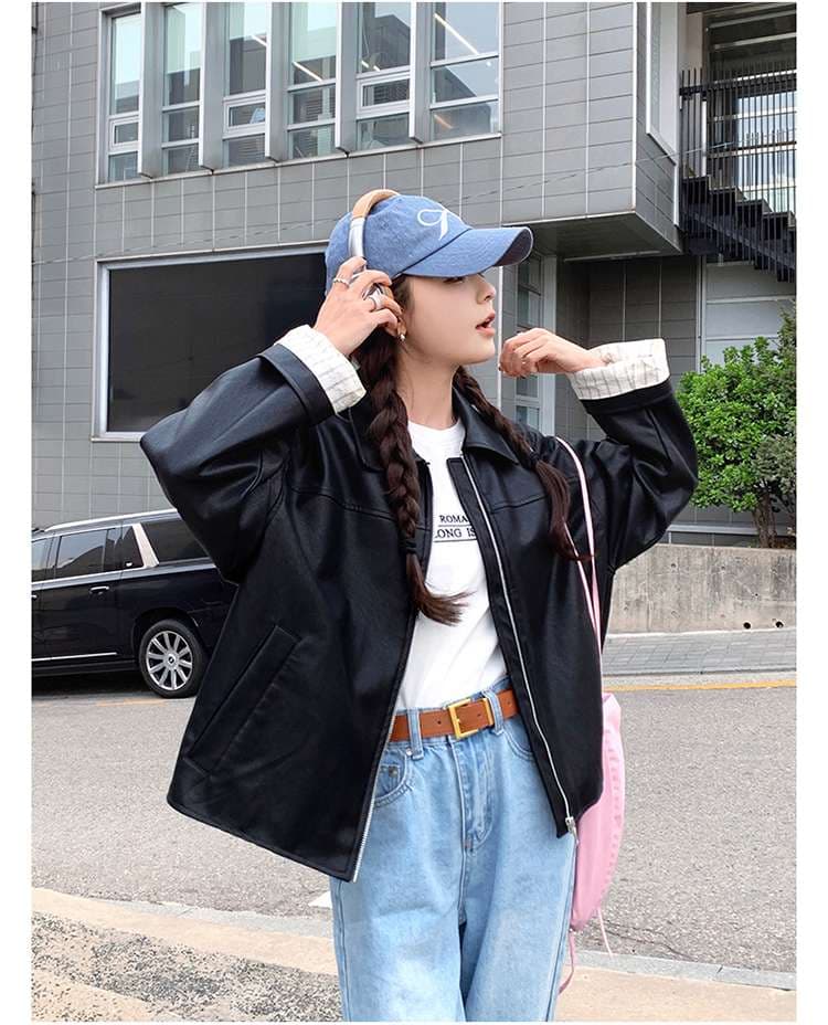 オーバーサイズレザージャケット｜デート服