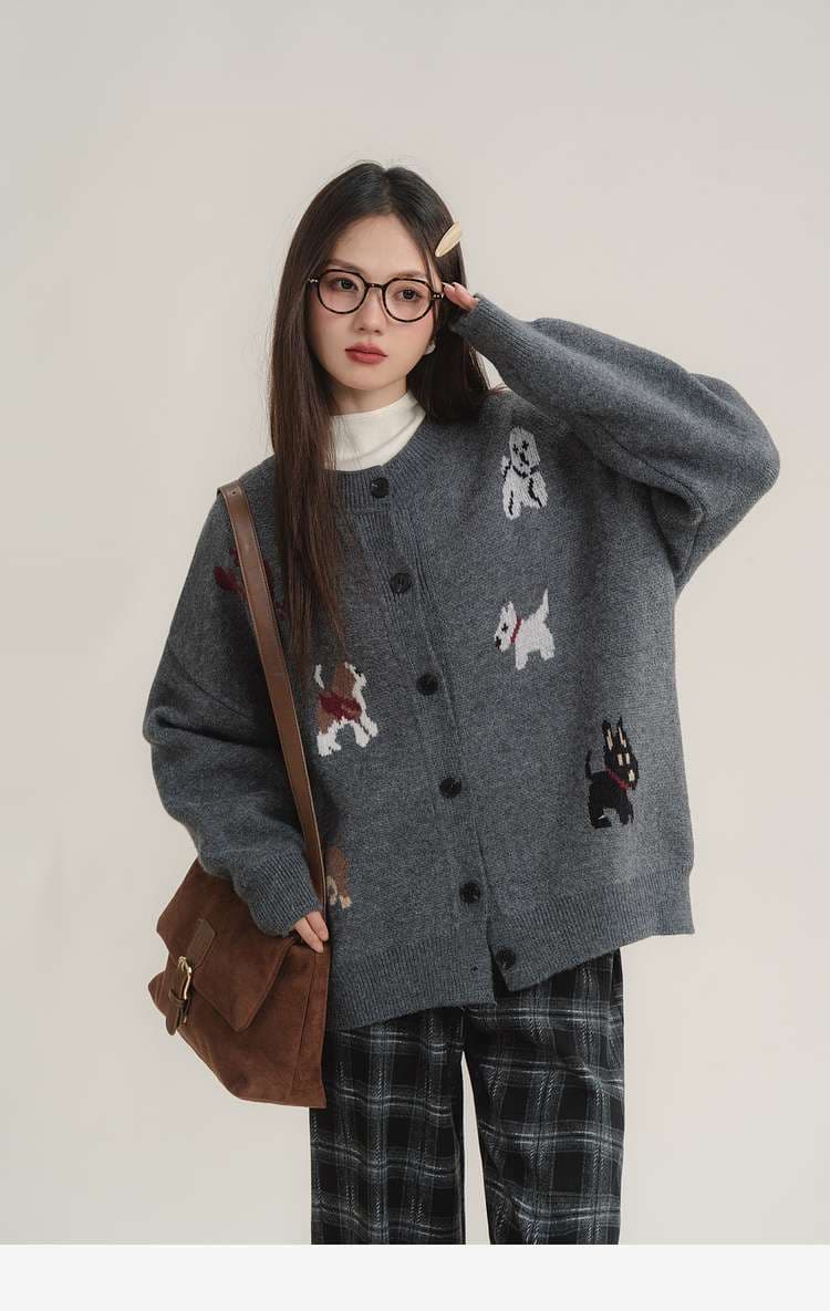 わんちゃんニットカーディガン｜デート服