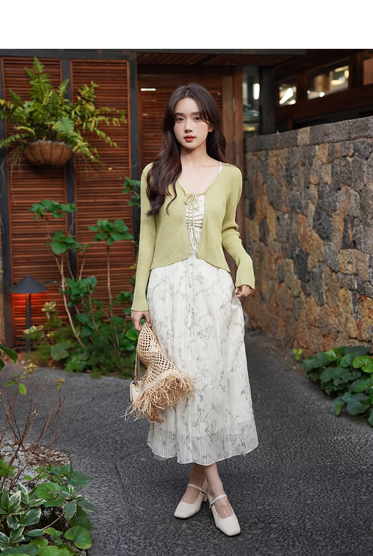 バッククロスキャミワンピース＆リブカーディガンセット｜デート服