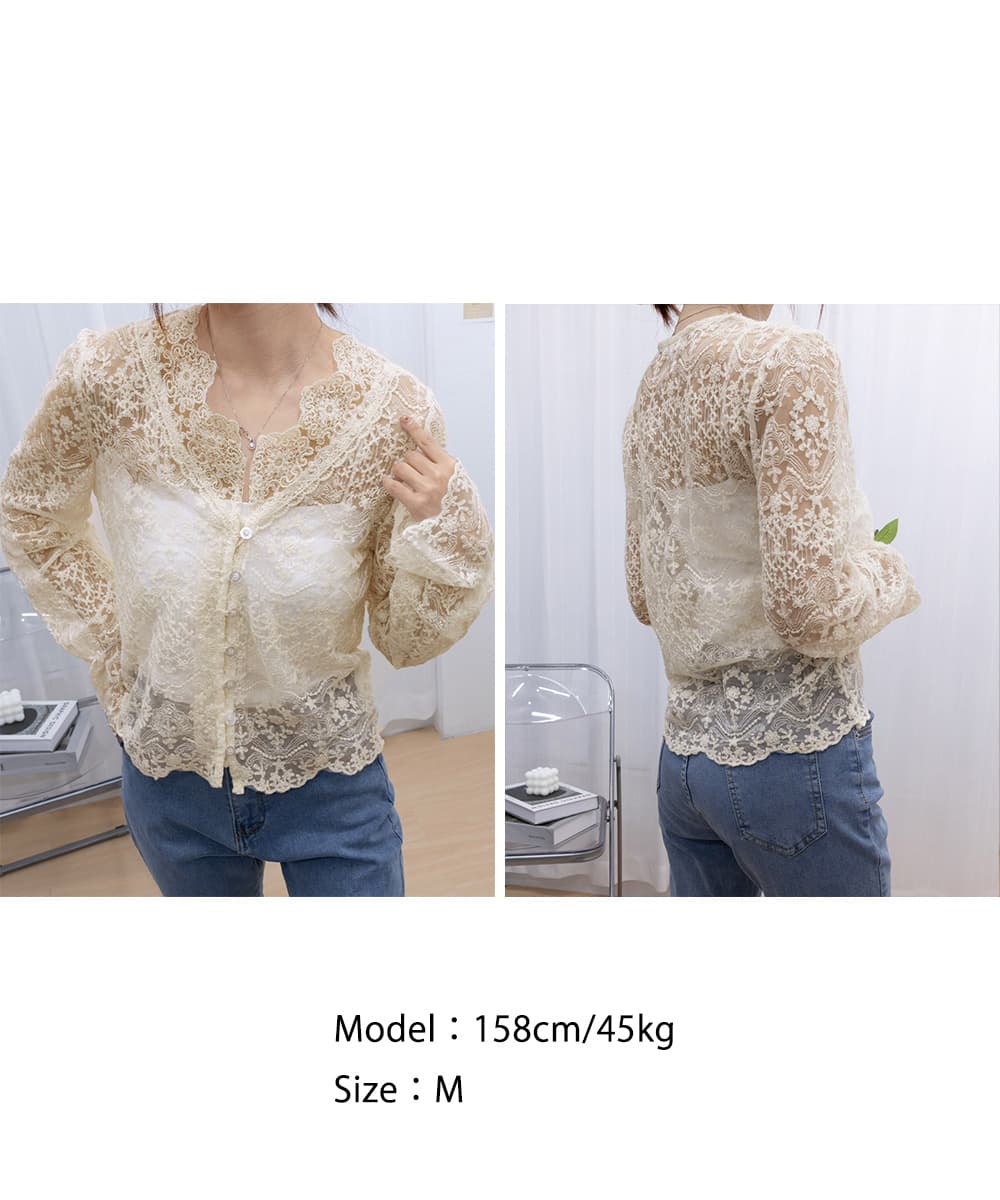 デート服春のデート服 花柄総レースブラウス透け感長袖トップス 春のデート
