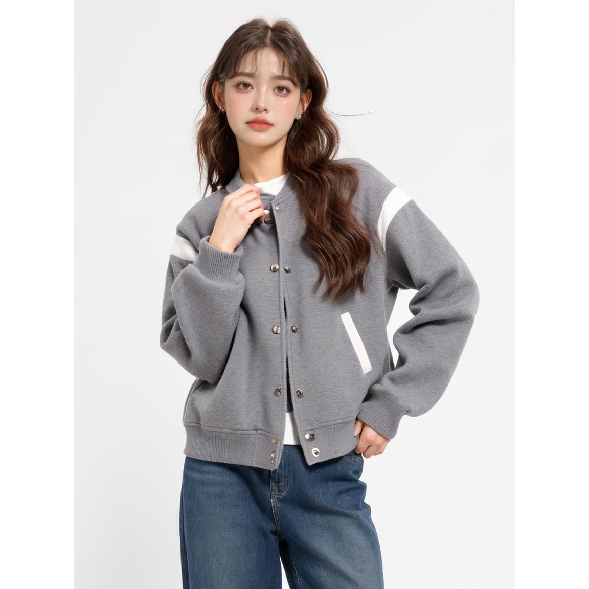 ラインアクセントボタンカーディガン｜デート服