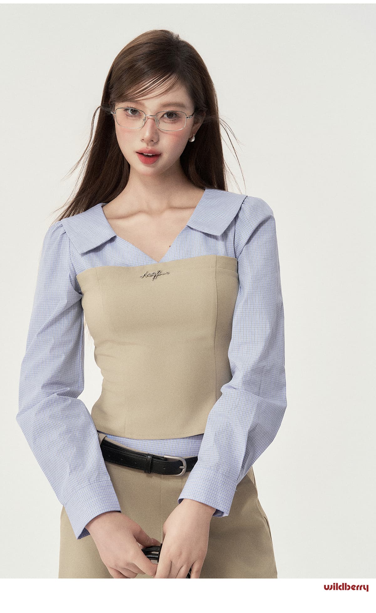 レイヤード風ドッキングトップス×ワイドパンツ セットアップ｜デート服