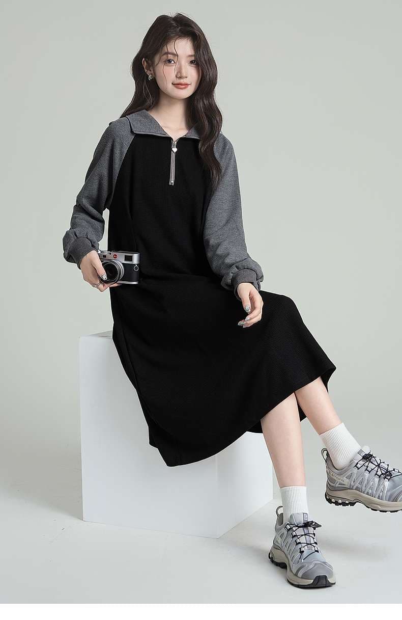 シーンを選ばず着回せる、ジップアップ切り替えワンピース｜デート服