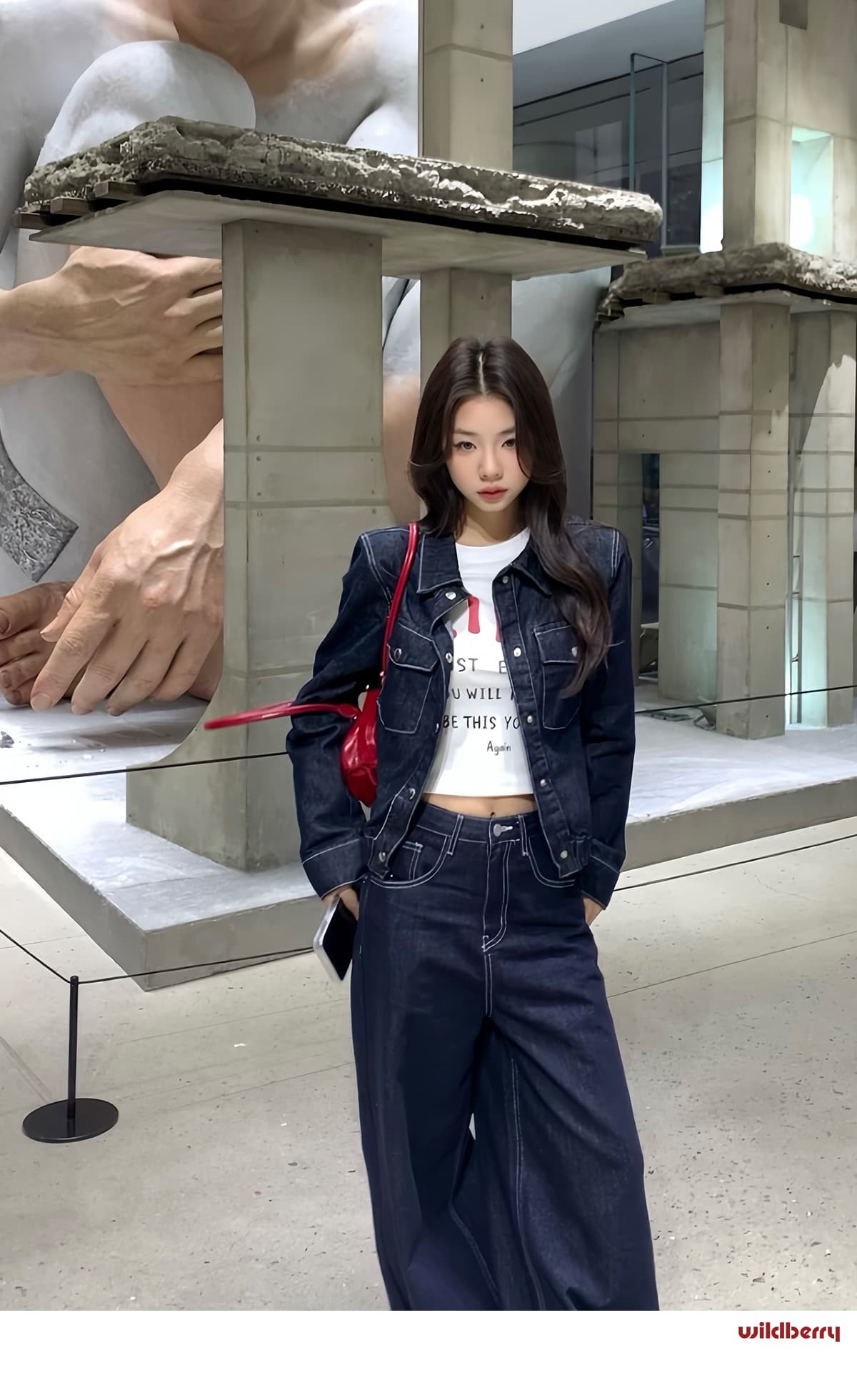 ステッチデニムジャケット×ワイドパンツ セットアップ風コーデ｜デート服