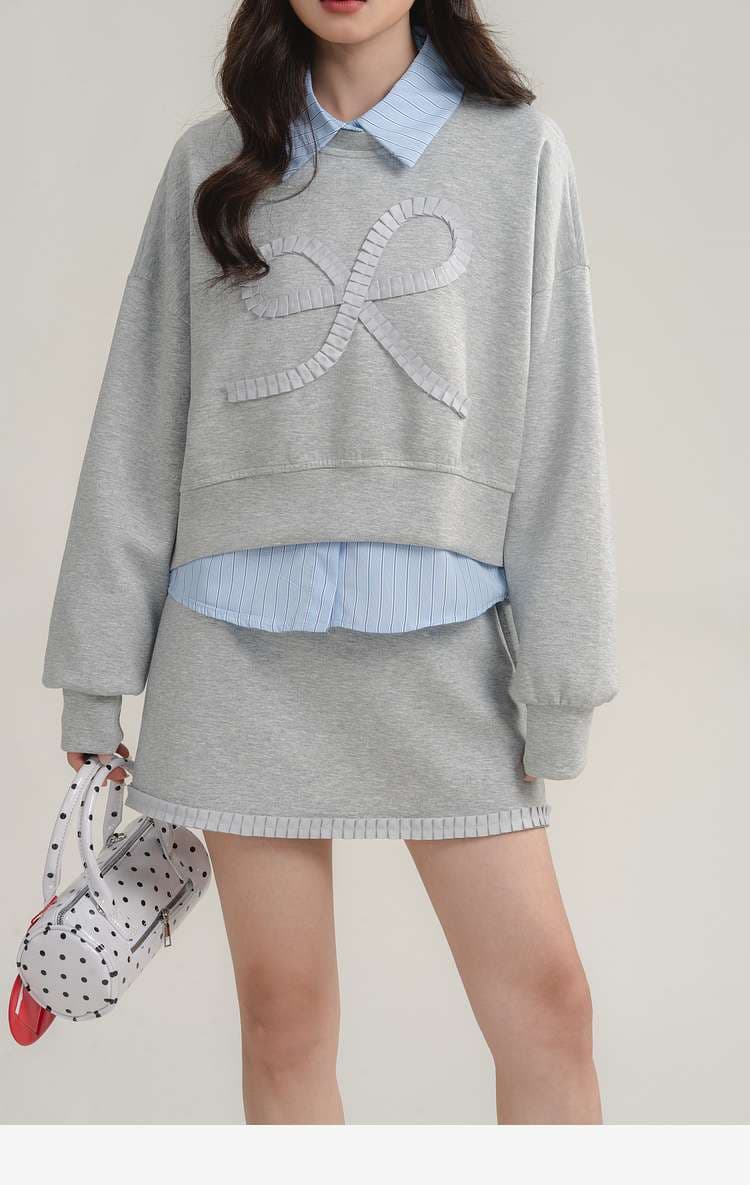 リボンモチーフスウェット＆スカートセットアップ｜デート服