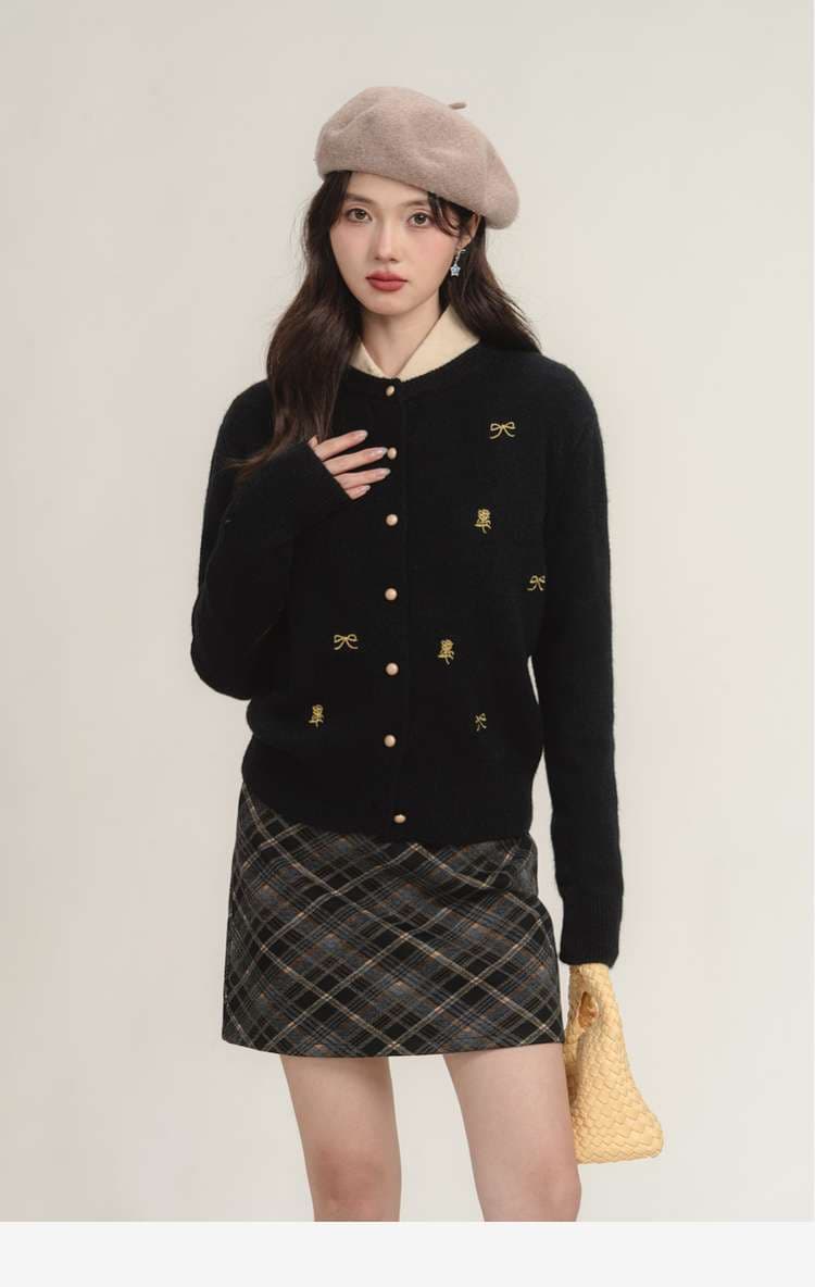 刺繍入りフェミニンカーディガン｜デート服