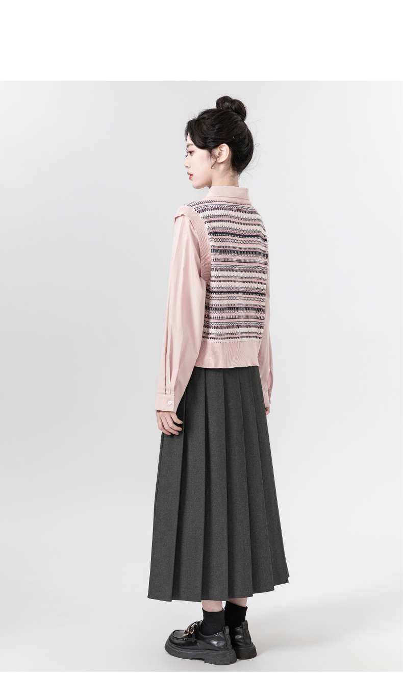 フェアアイル柄ニットベスト｜デート服