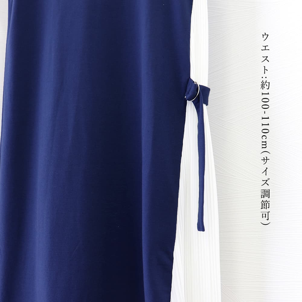 デート服 サイドプリーツ切替 半袖ロングワンピース 夏