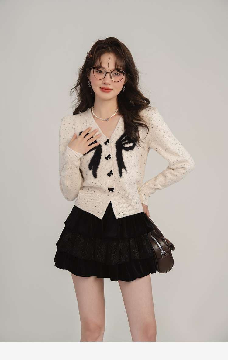 リボン柄カーディガン｜デート服