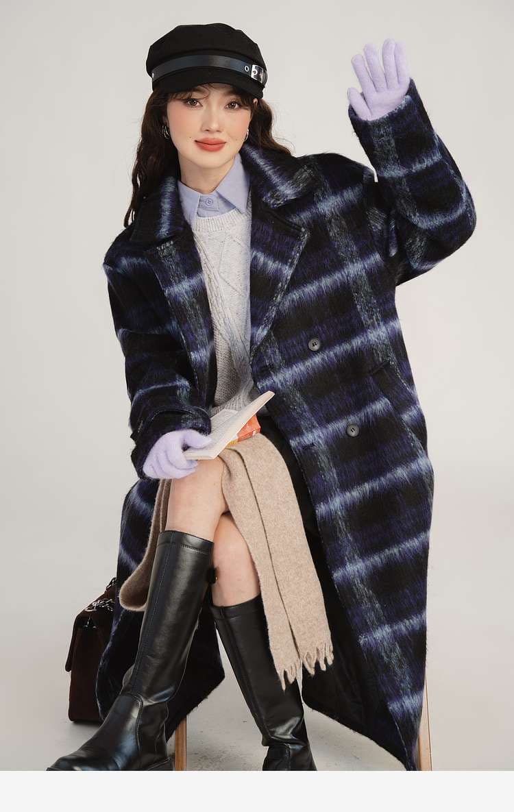 デート服　グラデーションチェックロングコート｜デート服