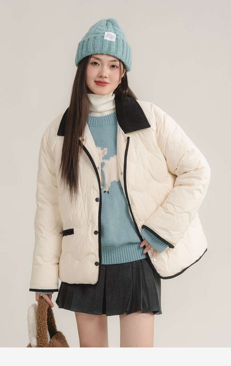 バイカラーボアキルティングジャケット｜デート服