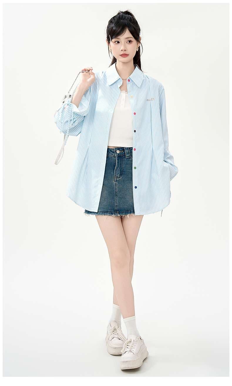 ストライプ柄オーバーサイズシャツ｜デート服
