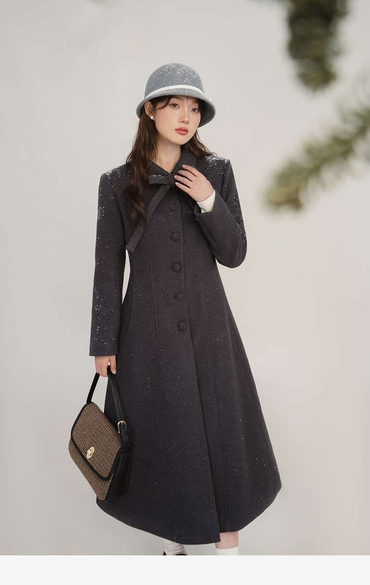 リボンタイ付きエレガントロングコート｜デート服