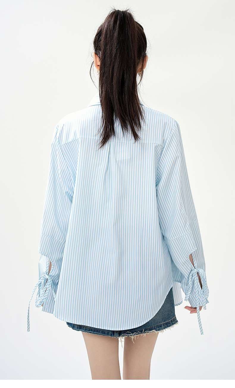 ストライプ柄オーバーサイズシャツ｜デート服