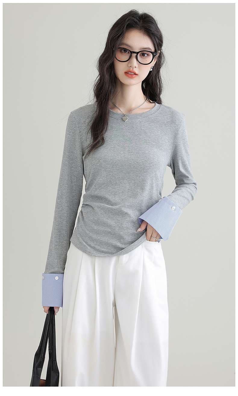袖口切り替えロングスリーブカットソー｜デート服