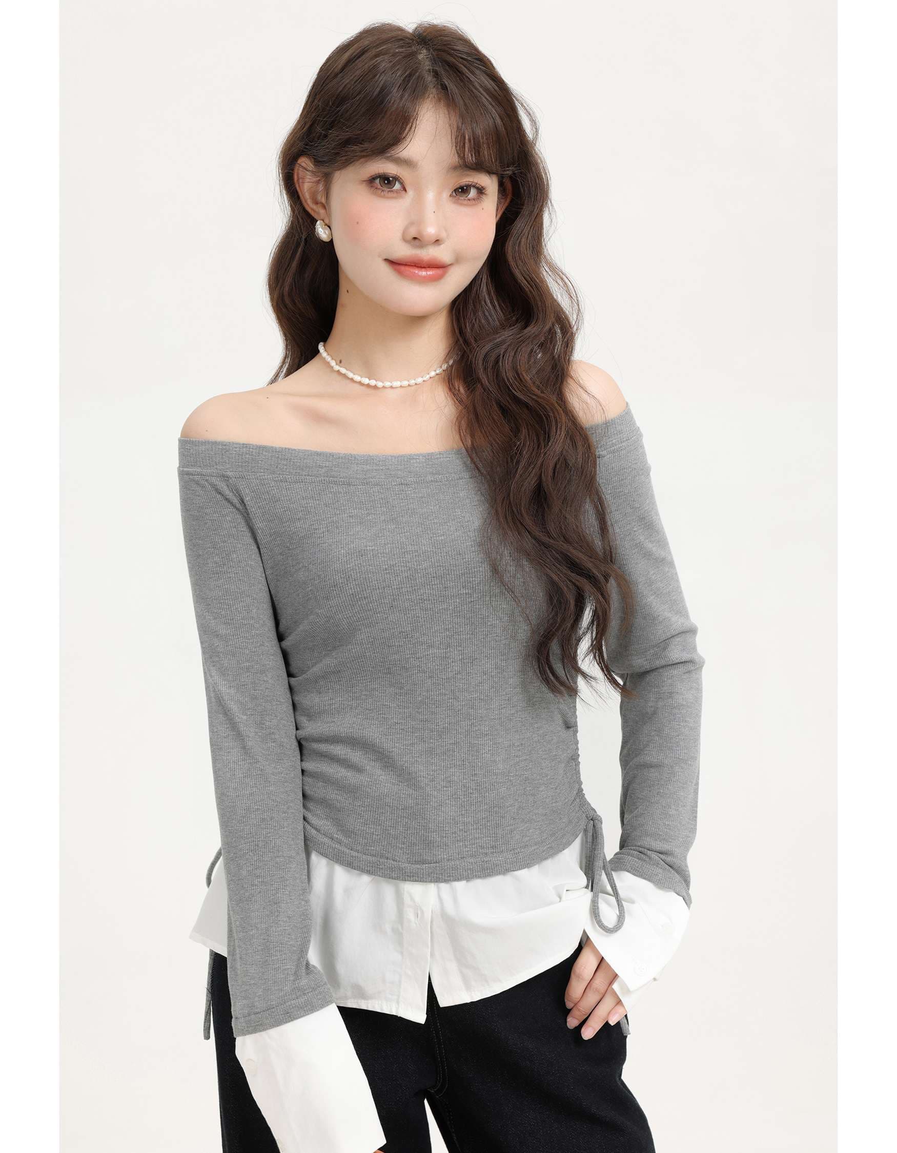オフショルダードッキングリボントップス｜デート服