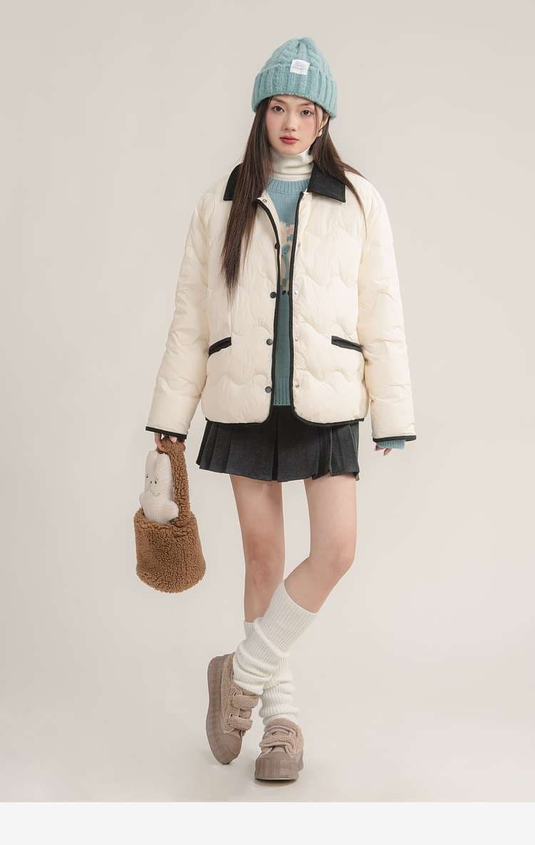 バイカラーボアキルティングジャケット｜デート服