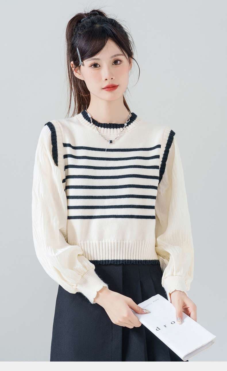 ボーダーニットベスト風セーター｜デート服