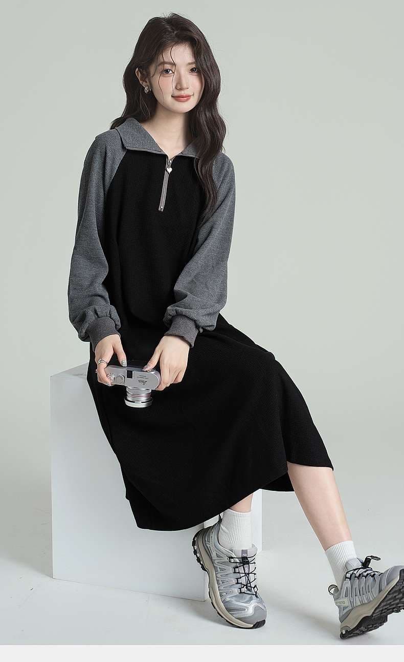 シーンを選ばず着回せる、ジップアップ切り替えワンピース｜デート服