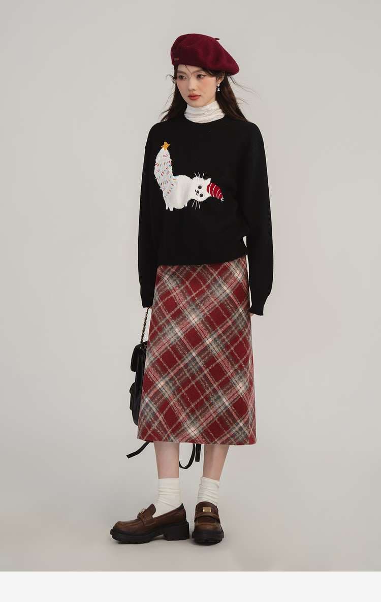 猫ちゃん柄ニット｜デート服