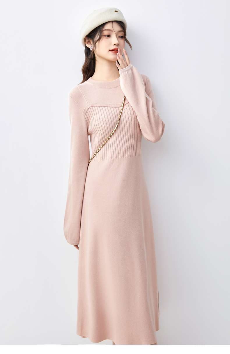 リブ編みニットワンピース｜デート服
