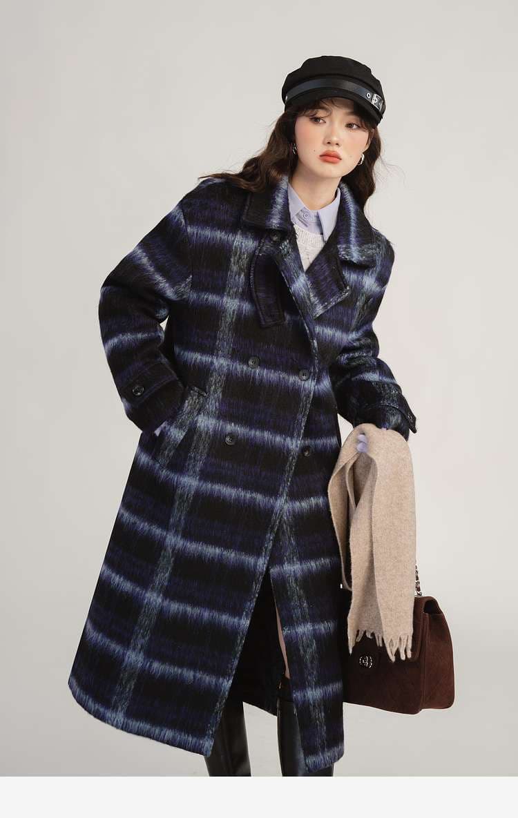 デート服　グラデーションチェックロングコート｜デート服