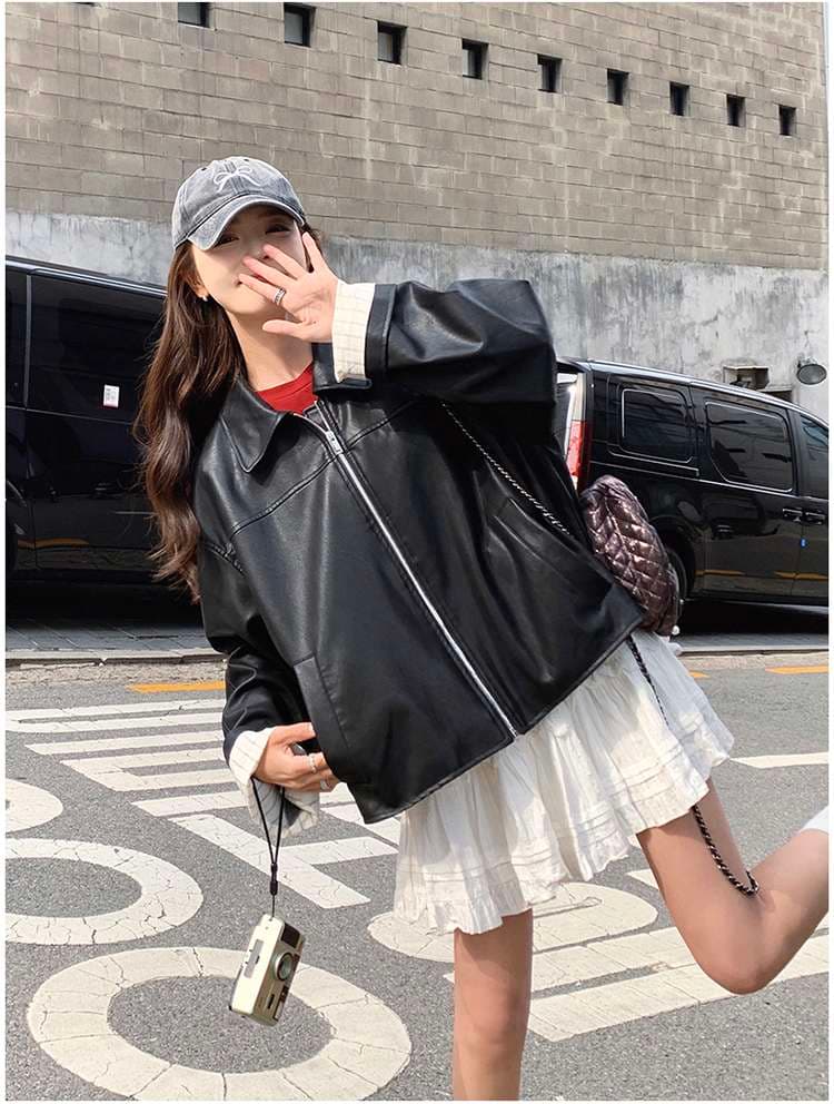 オーバーサイズレザージャケット｜デート服