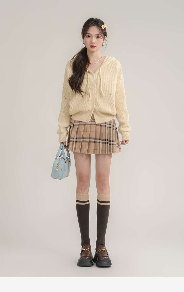 フード付きリブニットカーディガン｜デート服