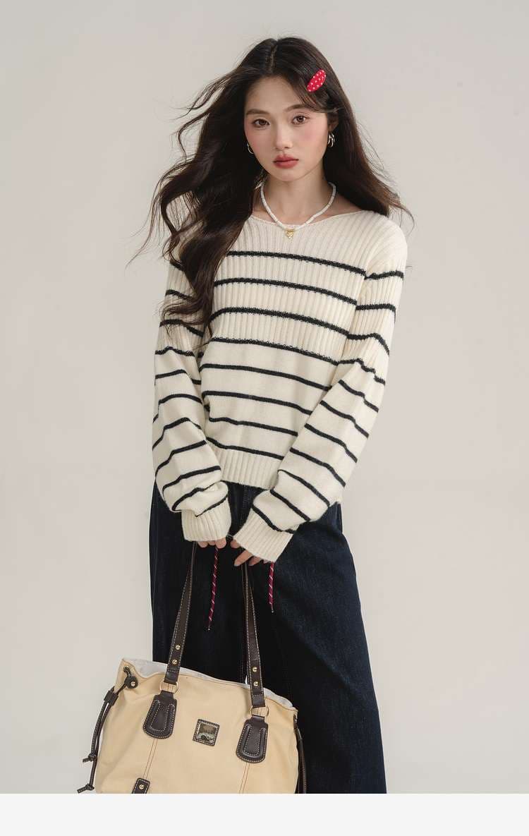 洗練カジュアルが叶う、ボーダーリブニットトップス｜デート服